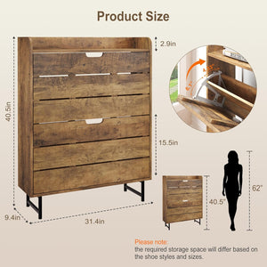 Vividwood 2-Drawer Shoe Cabinet‌ - Narrow Organizer with Adjustable Shelf (Oak)