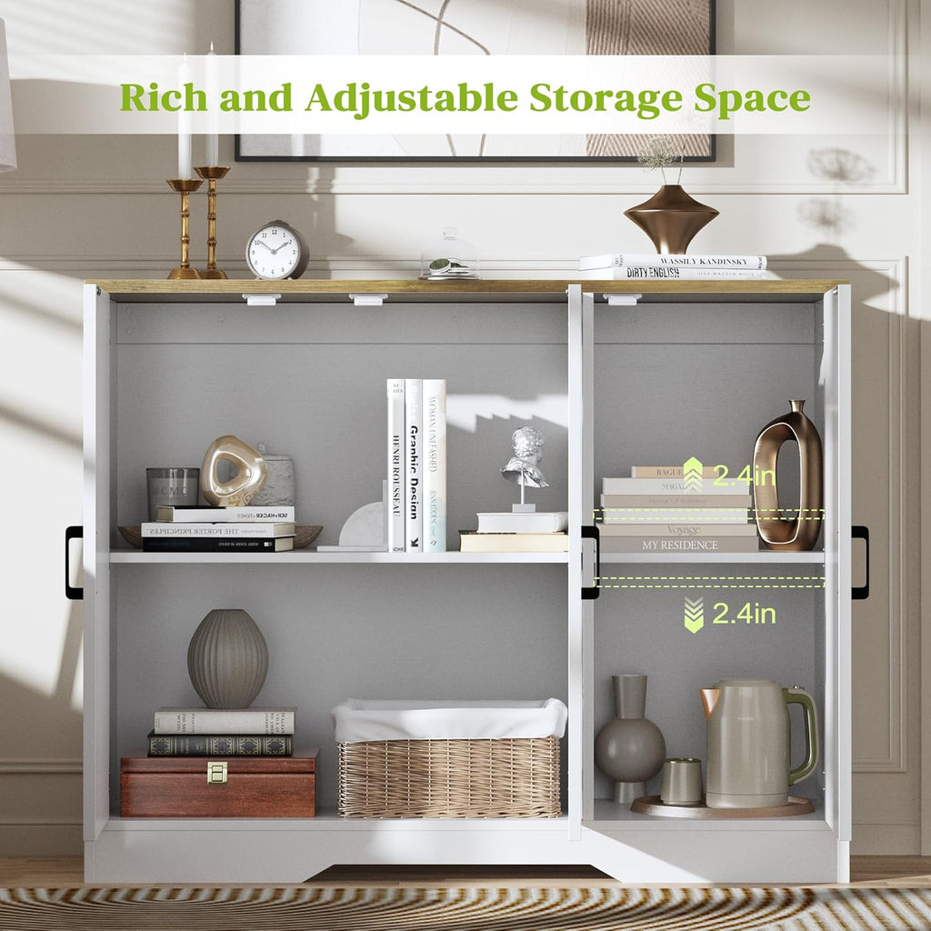 AesthLife Classical White Sideboard‌ - 42.5" Farmhouse Storage Cabinet