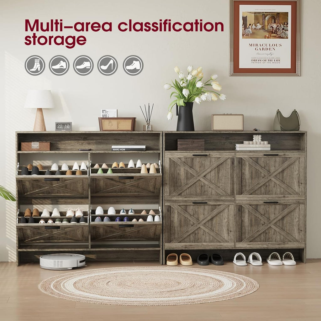 Vividwood 4-Drawer Shoe Cabinet‌ - Narrow Organizer for Classified Storage (Grey)