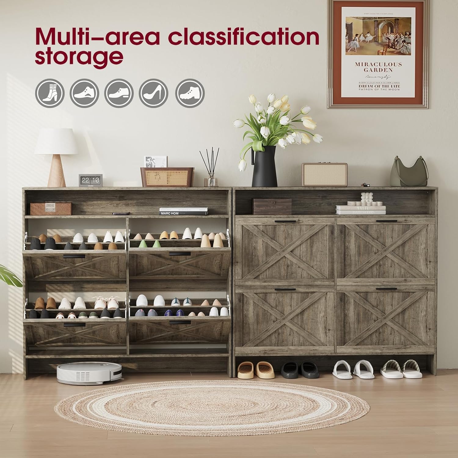 Vividwood 4-Drawer Shoe Cabinet‌ - Narrow Organizer for Classified Storage (Grey)