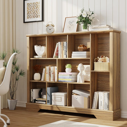 Vividwood 10-Cube Storage Organizer‌ - Farmhouse Bookcase & TV Stand (Rustic Brown)