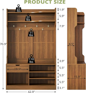 AesthLife Modern Hall Tree - Bench & Shoe Storage Organizer (Classical Brown)