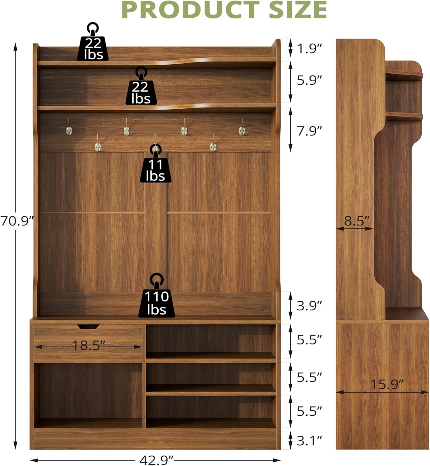 AesthLife Modern Hall Tree - Bench & Shoe Storage Organizer (Classical Brown)