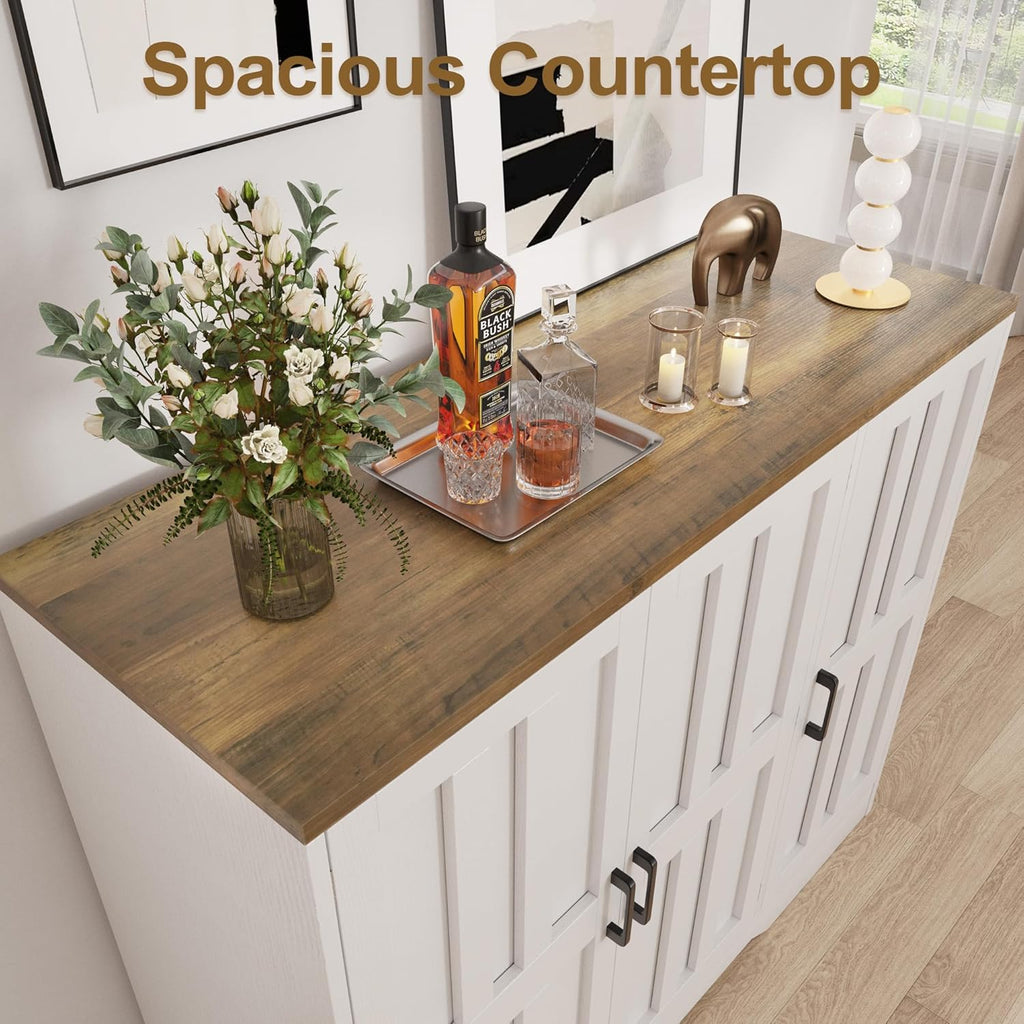 Vividwood 42" Farmhouse Buffet Cabinet - Large Sideboard with 3 Barn Doors Living Room