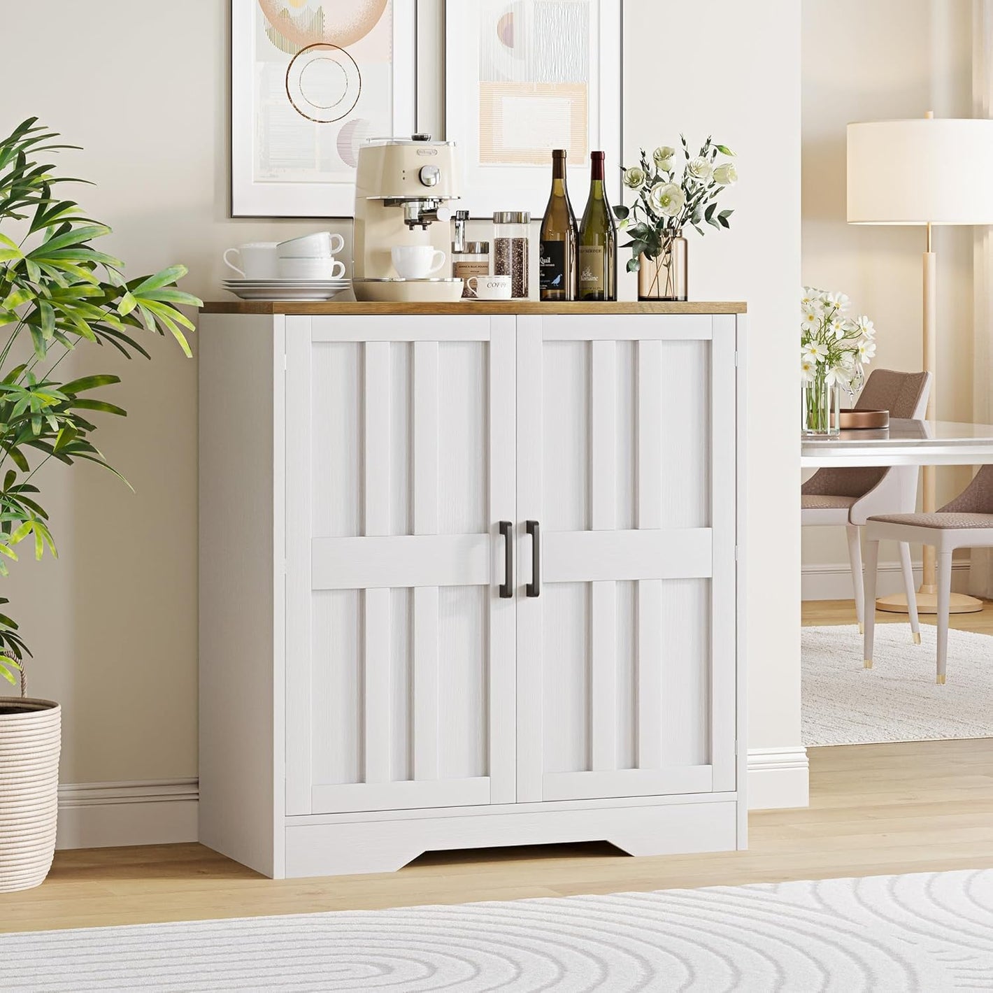 AesthLife Storage Cabinet with Doors & Adjustable Shelves - Classical White Sideboard for Entryway Living Room Kitchen