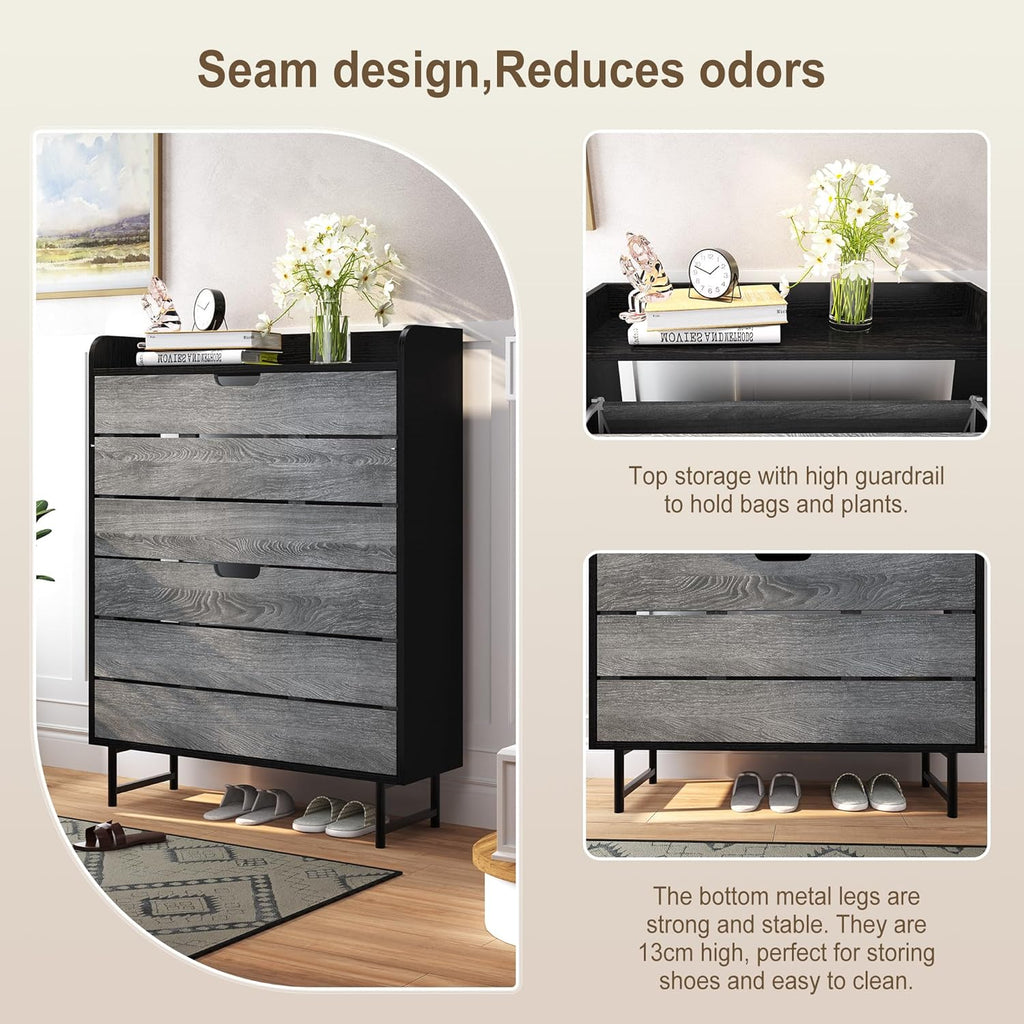 Vividwood 2-Drawer Shoe Cabinet‌ - Narrow Organizer with Adjustable Shelf (Grey)