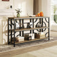 Vividwood 55" Industrial Sofa Table‌ - 3-Tier Storage Console with Geometric Design (Rustic Brown)