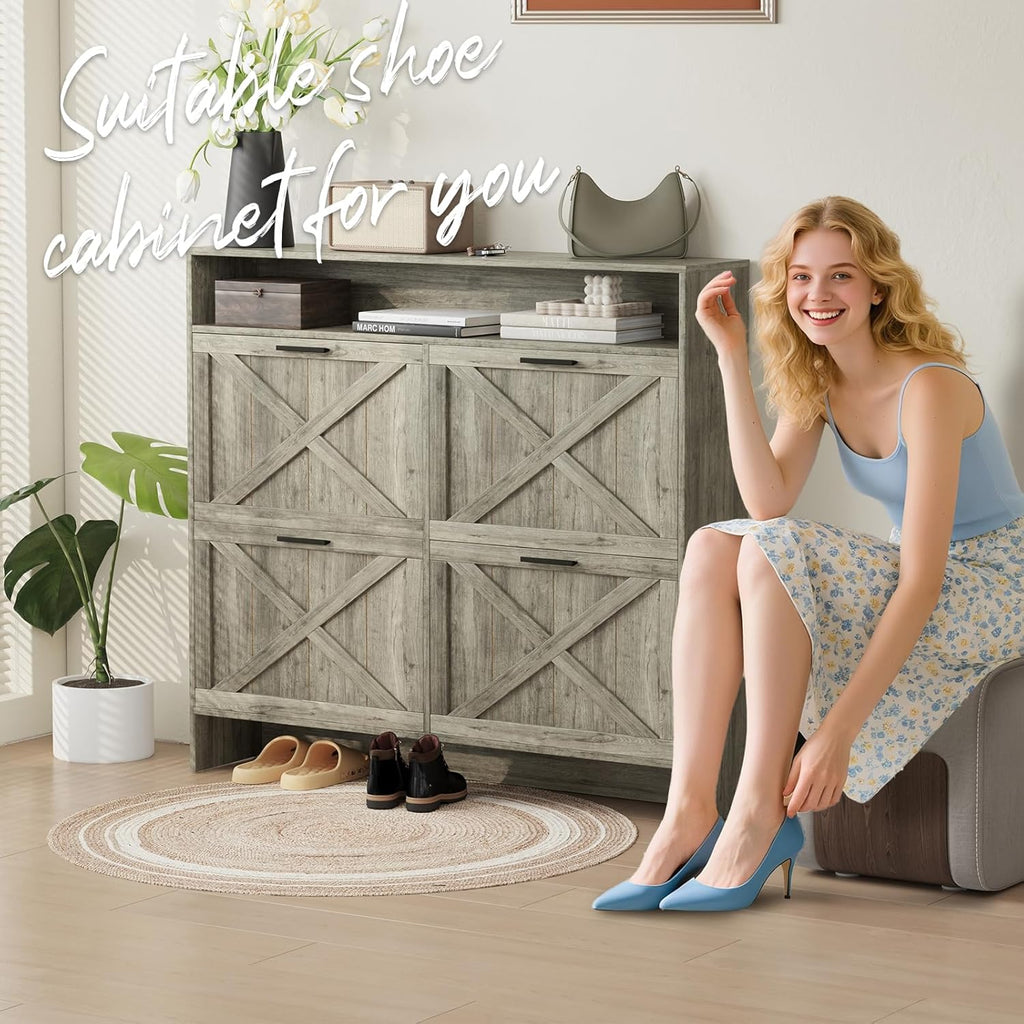 Vividwood 4-Drawer Shoe Cabinet‌ - Narrow Organizer for Classified Storage (Grey)