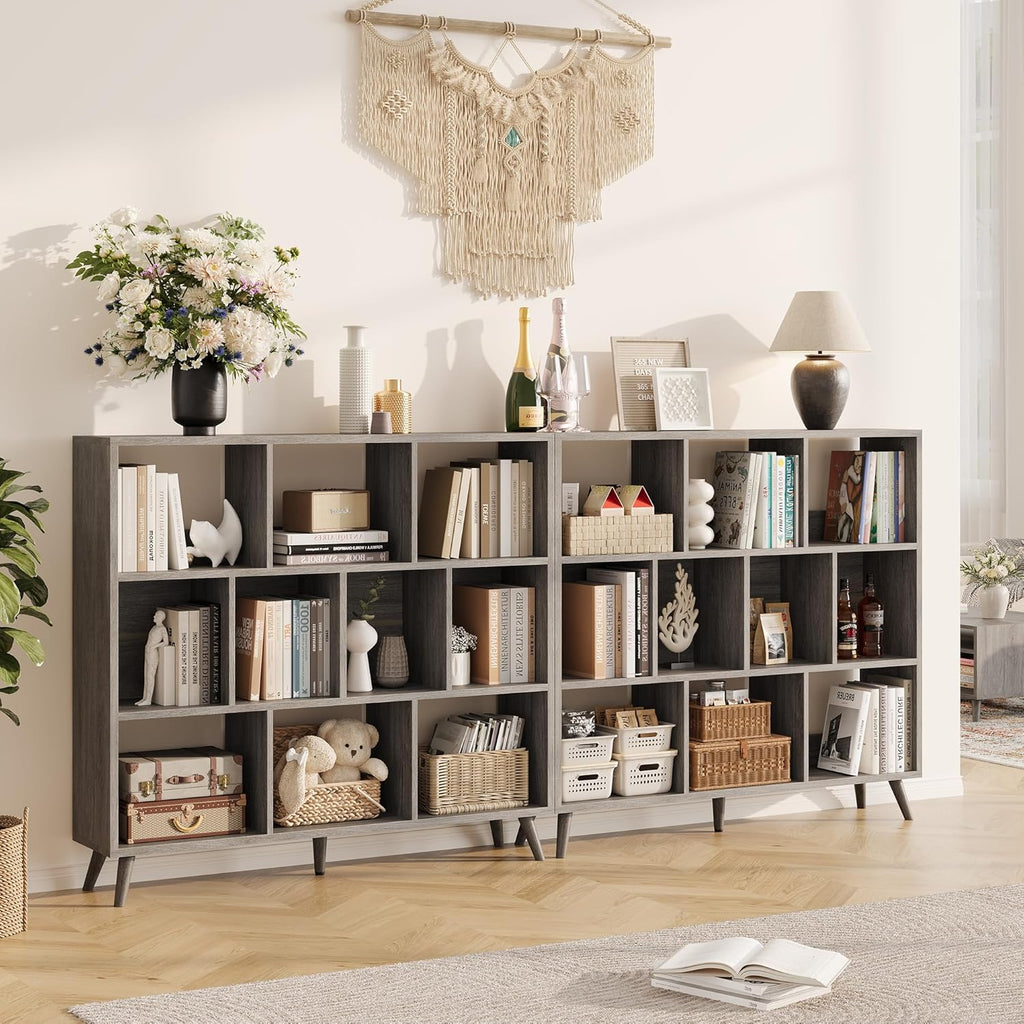 Vividwood 10-Cube Bookcase - 3-Tier Wooden Storage Organizer for Small Spaces (Grey)