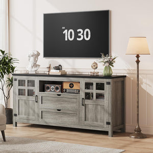 Vividwood Farmhouse Entertainment Center - TV Console with Storage (Rustic Grey)