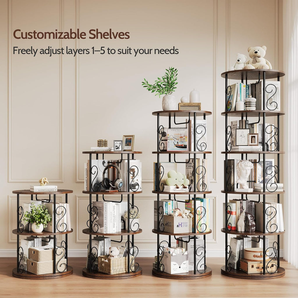 Vividwood 5-Tier Rotating Bookshelf - 360° Spinning Display Corner Bookcase with Stackable Design