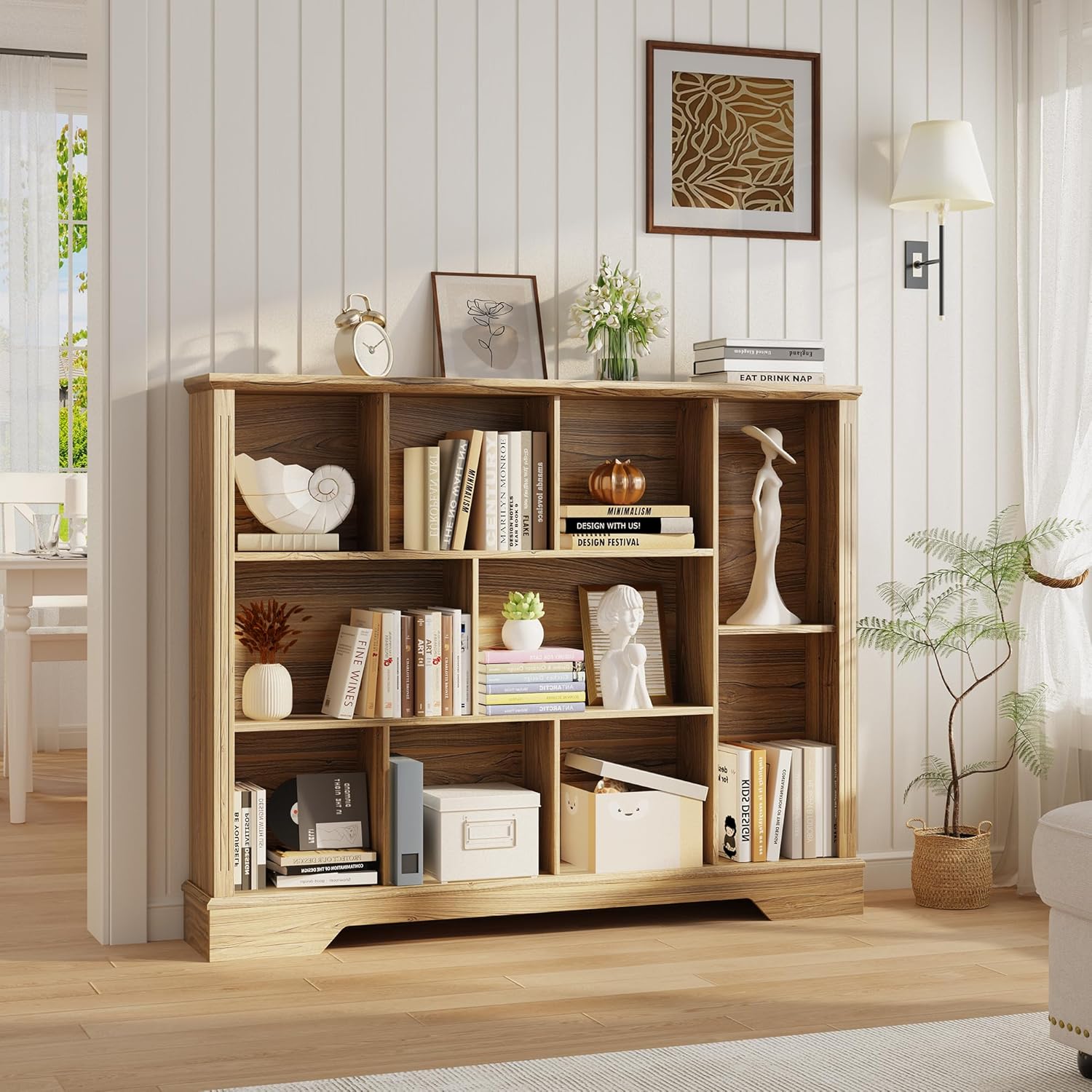 Vividwood 10-Cube Storage Organizer‌ - Farmhouse Bookcase & TV Stand (Rustic Brown)