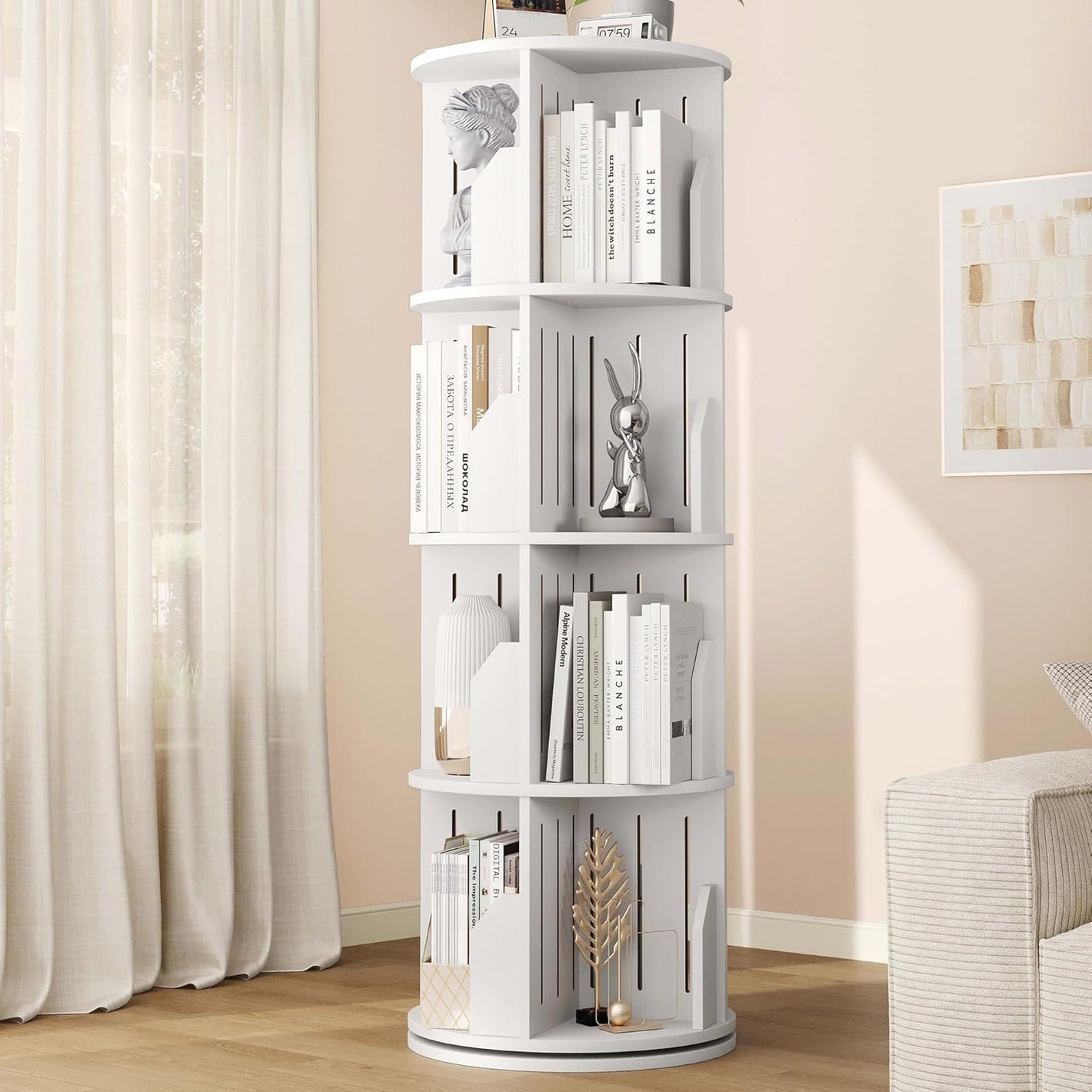 Vividwood 360° Spinning Bookshelf - 4-Tier Corner Organizer for Small Spaces & Kids Rooms (white)