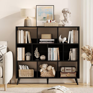 Vividwood 10-Cube Bookcase - 3-Tier Wooden Storage Organizer for Small Spaces (Black)