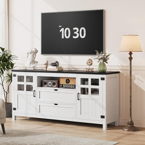 Vividwood Farmhouse TV Stand with Storage - Entertainment Center (Rustic White)