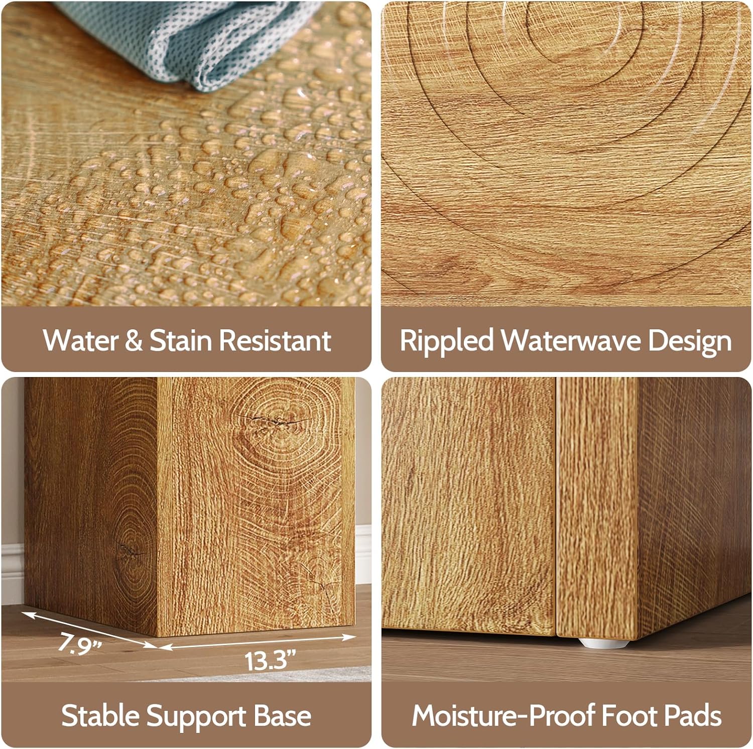 Vividwood Farmhouse Entryway Table - Carved Water Ripple Design (13.4" Wide)