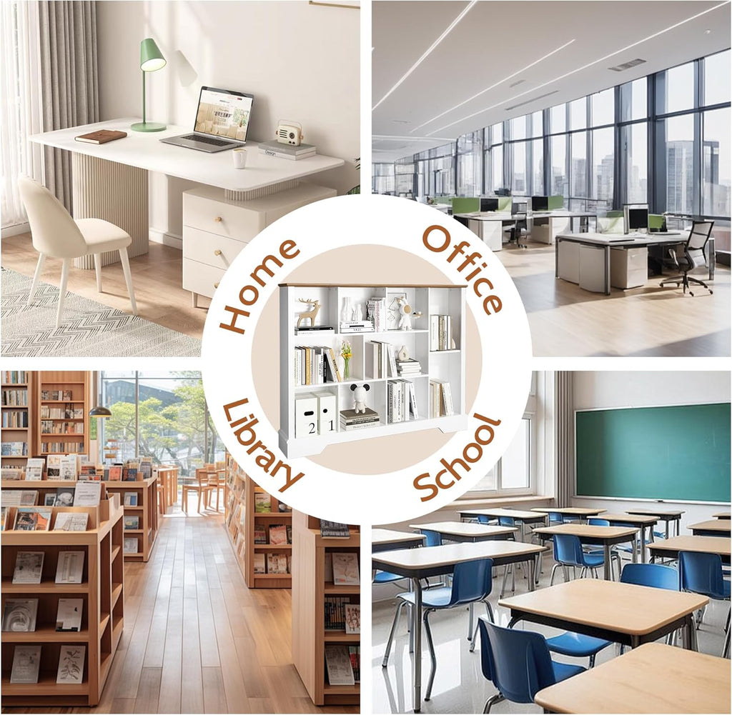 Vividwood 10-Cube Storage Organizer & TV Stand - Farmhouse Bookcase with Adjustable Shelves (White Finish)