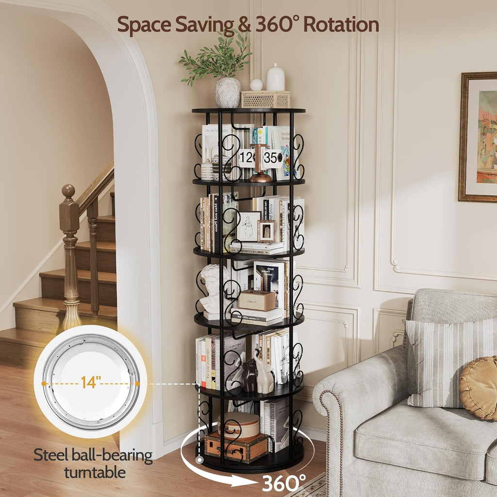 Vividwood 5-Tier Rotating Bookshelf - 360° Spinning Corner Display with Stackable Design