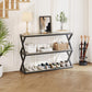 Vividwood Industrial Console Table - 3-Tier Rustic Design with Storage Shelves (Light Gray)