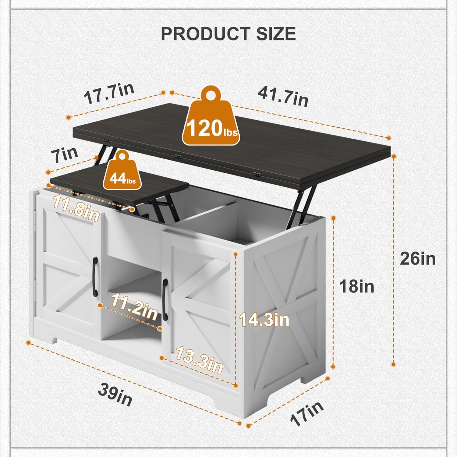 Vividwood Convertible Lift Top Coffee Table - Multi-Function Storage C