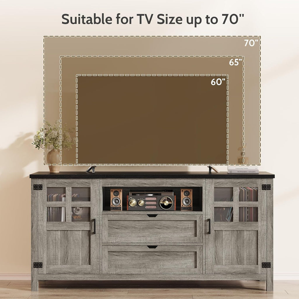 Vividwood Media Cabinet‌ - 70" TV Stand with Drawers & Cable Management (Grey)