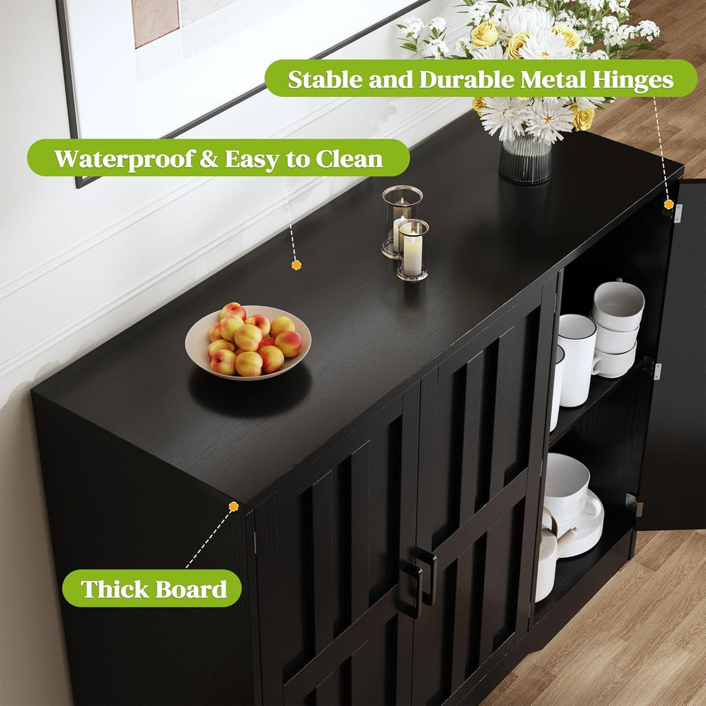 AesthLife Classical Black Sideboard‌ - 42.5" Farmhouse Storage Cabinet