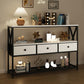 Vividwood 47" Farmhouse Console Table - 3-Drawer & Open Shelf Design (Rustic White)