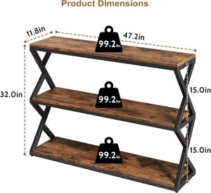 Vividwood Rustic Console Table - 47.2" Industrial Entryway Table with 3-Tier Shelves (Vintage Brown)