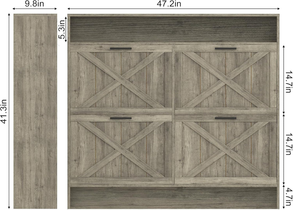 AesthLife Shoe Cabinet with 4 Flip Drawers - Rustic Grey Anti-Tip Design for Entryway & Hallway Storage