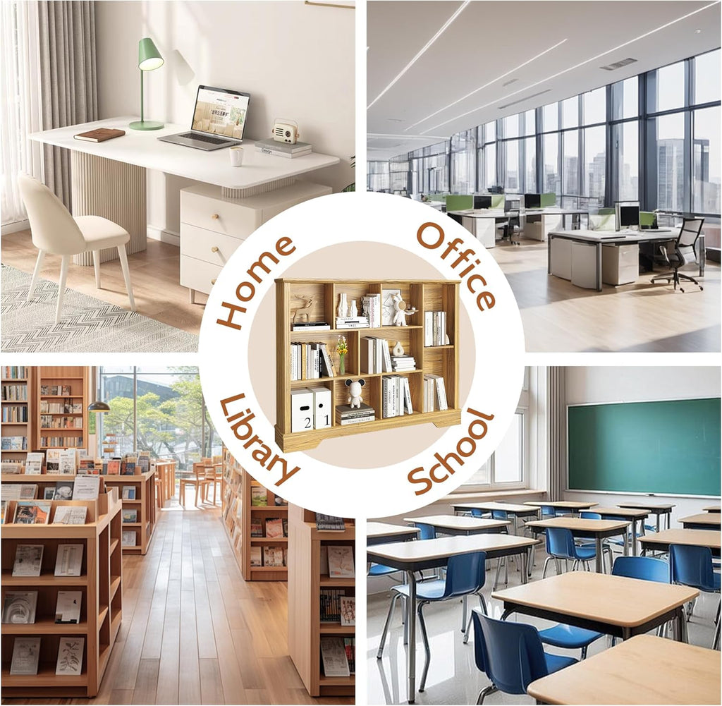 Vividwood 10-Cube Storage Organizer‌ - Farmhouse Bookcase & TV Stand (Rustic Brown)