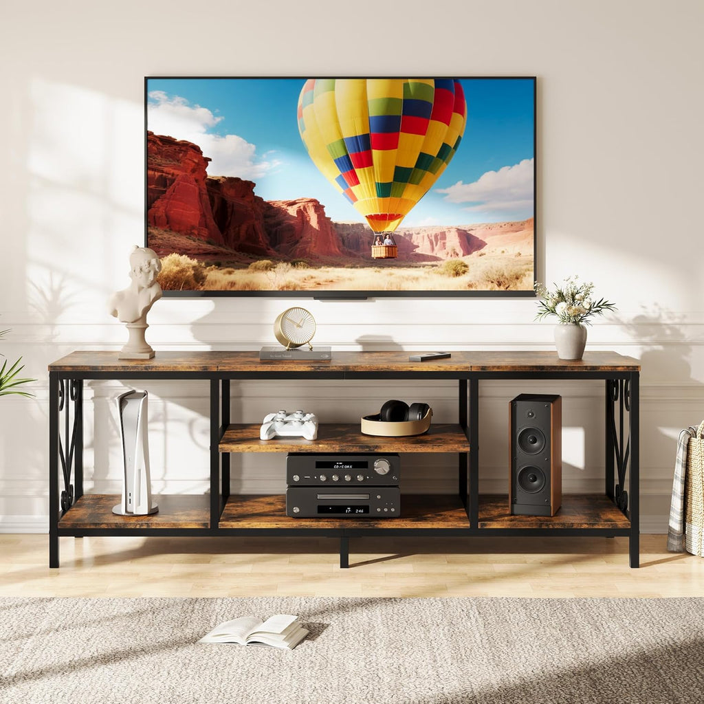 Vividwood 63" Industrial TV Stand for 70" TVs - 3-Tier Open Shelves & Soundbar Space