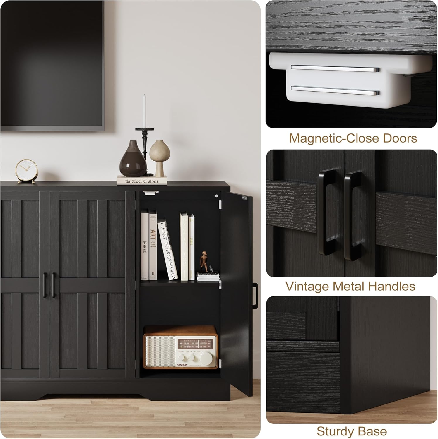 Vividwood 42" Farmhouse Buffet Cabinet - Large Sideboard with 3 Barn Doors