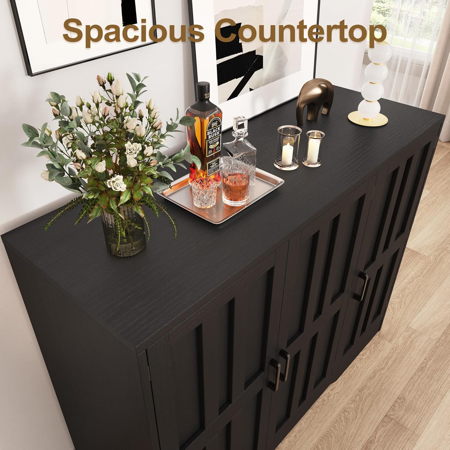 Vividwood 42" Farmhouse Buffet Cabinet - Large Sideboard with 3 Barn Doors