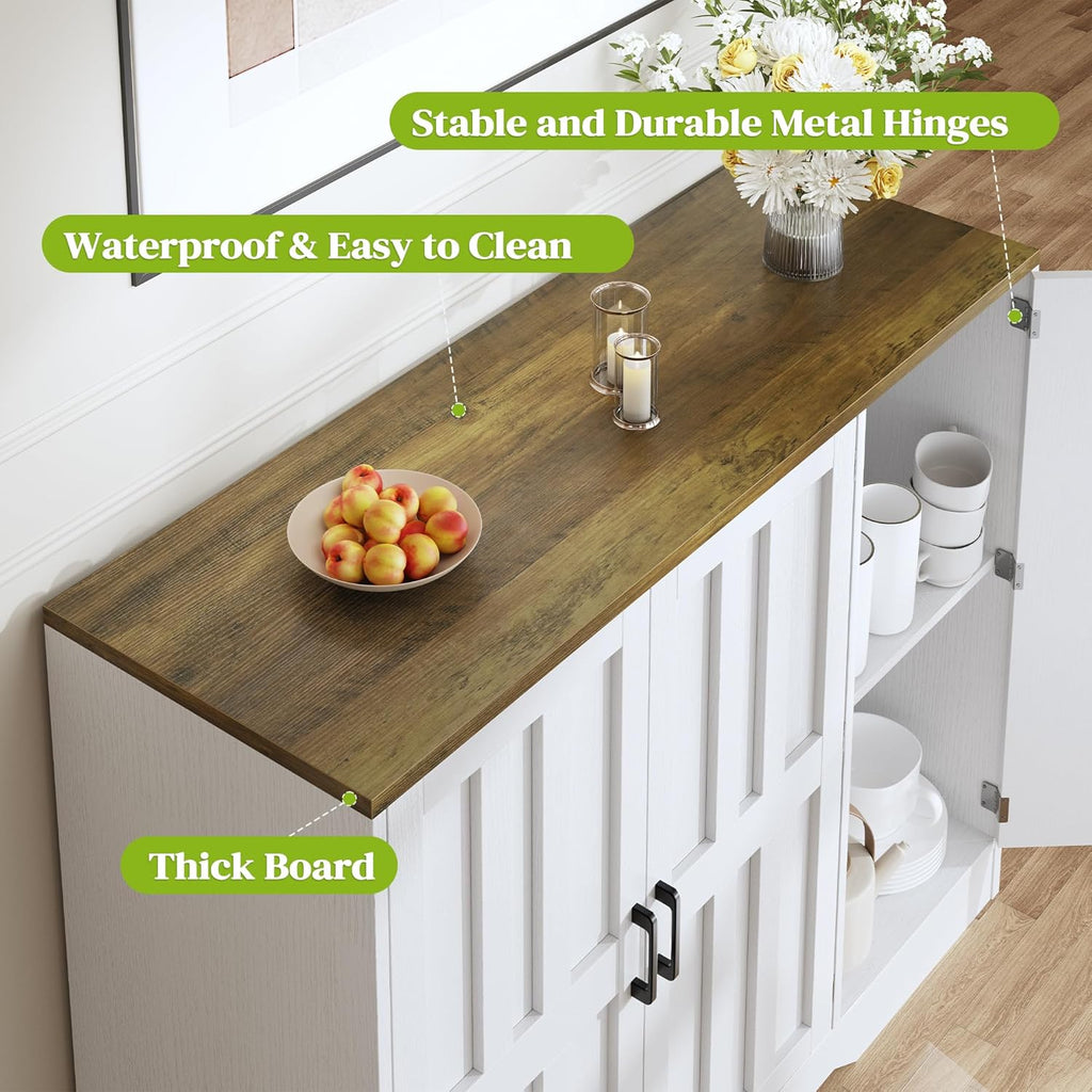 AesthLife Classical White Sideboard‌ - 42.5" Farmhouse Storage Cabinet