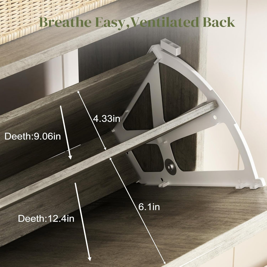 AesthLife Shoe Cabinet with 4 Flip Drawers - Rustic Grey Anti-Tip Design for Entryway & Hallway Storage