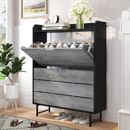 Vividwood 2-Drawer Shoe Cabinet‌ - Narrow Organizer with Adjustable Shelf (Grey)