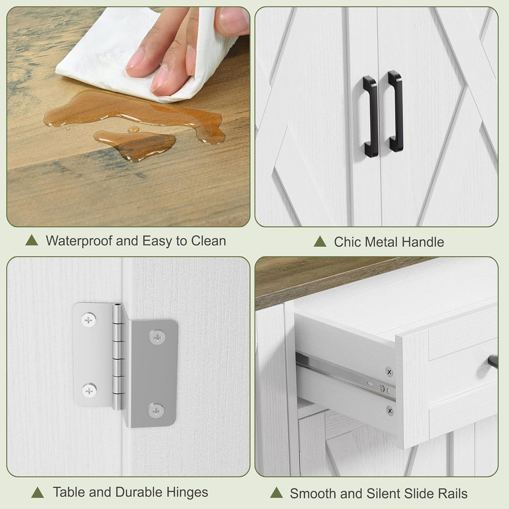 AesthLife Modern Farmhouse Sideboard - Wood Storage Cabinet with Doors & Drawer (White Oak Finish)