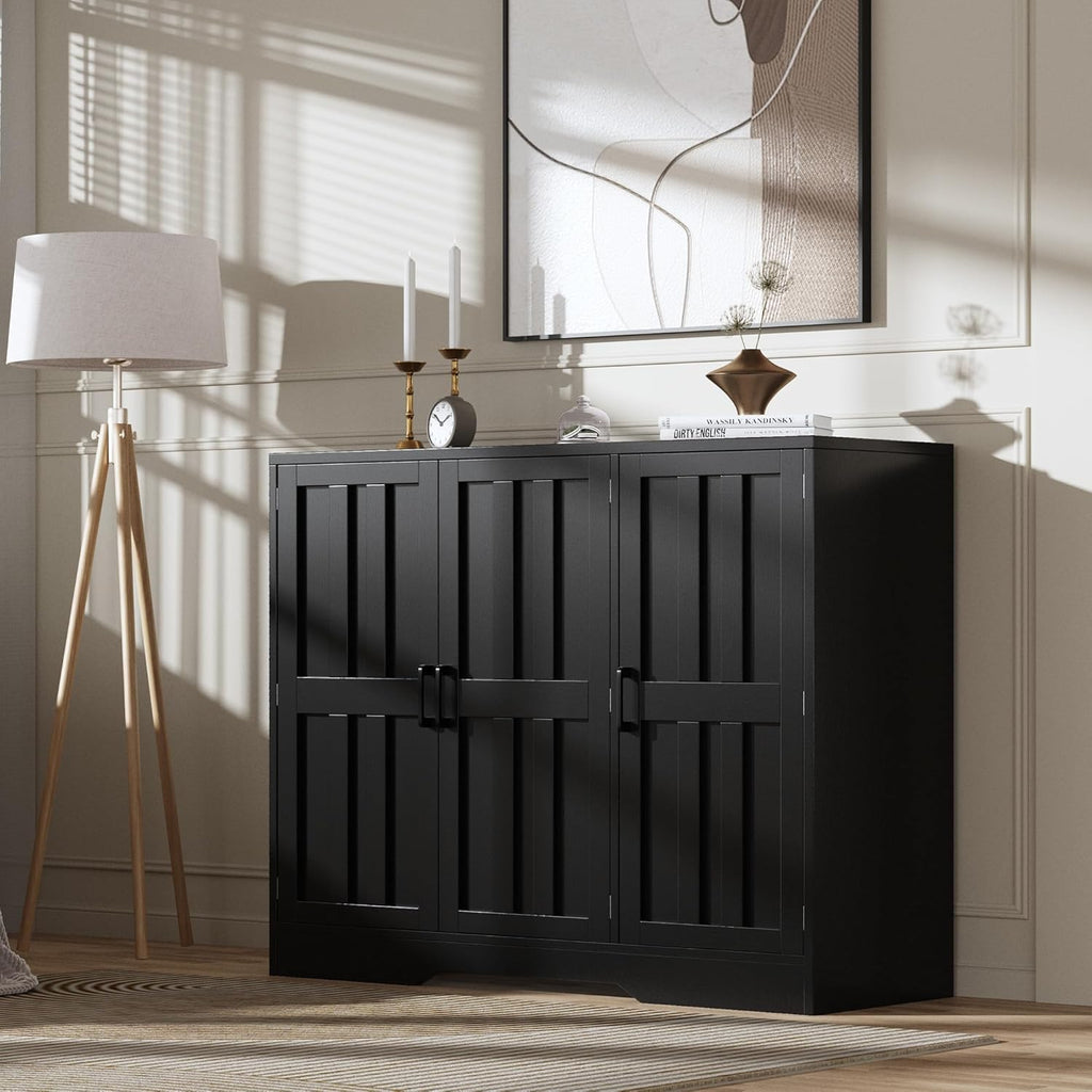 AesthLife Classical Black Sideboard‌ - 42.5" Farmhouse Storage Cabinet