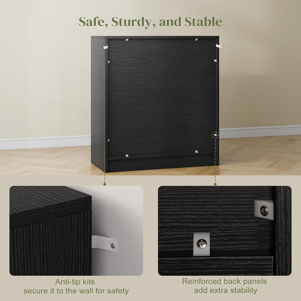 AesthLife Adjustable Shelves Storage Cabinet - Classical Black Sideboard Cabinet for Entryway Living Room Home Organization