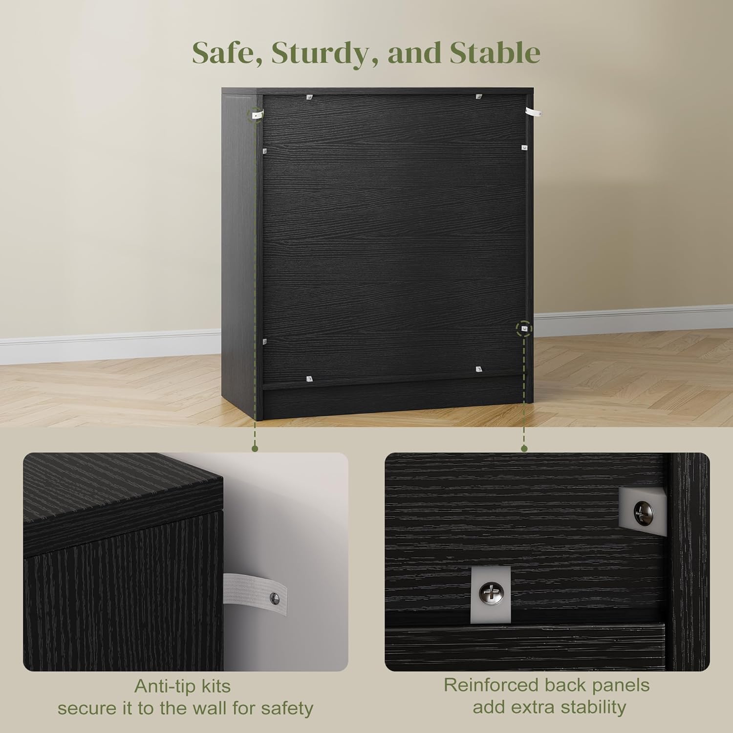 AesthLife Adjustable Shelves Storage Cabinet - Classical Black Sideboard Cabinet for Entryway Living Room Home Organization