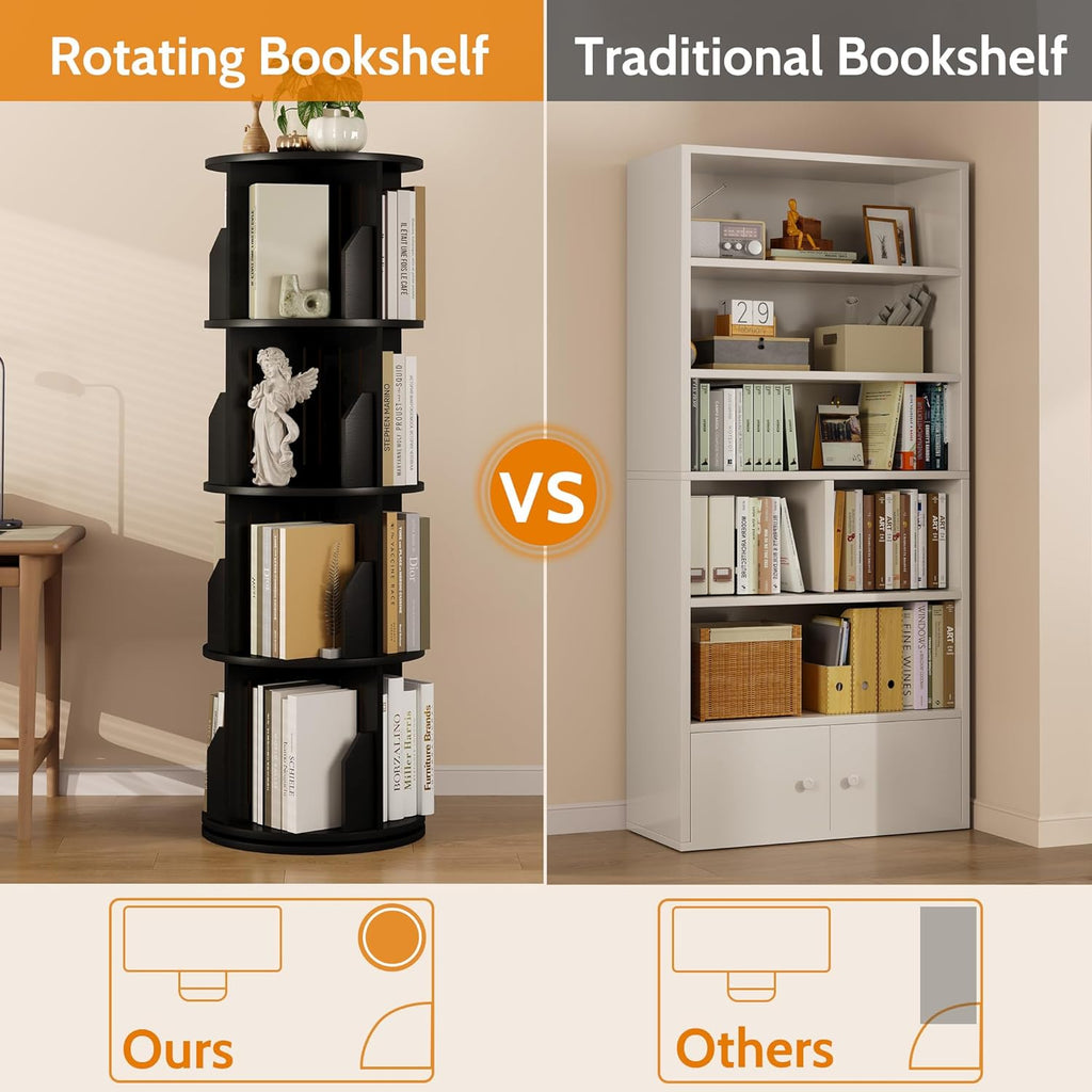 Vividwood 360° Spinning Bookshelf - 4-Tier Corner Organizer for Small Spaces & Kids Rooms