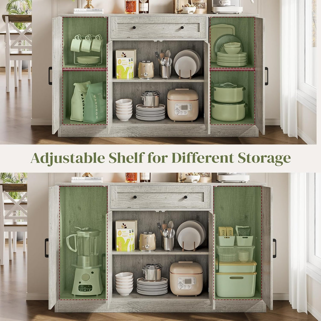 AesthLife Modern Farmhouse Sideboard - Wood Storage Cabinet with Doors & Drawer (Oak Grey)