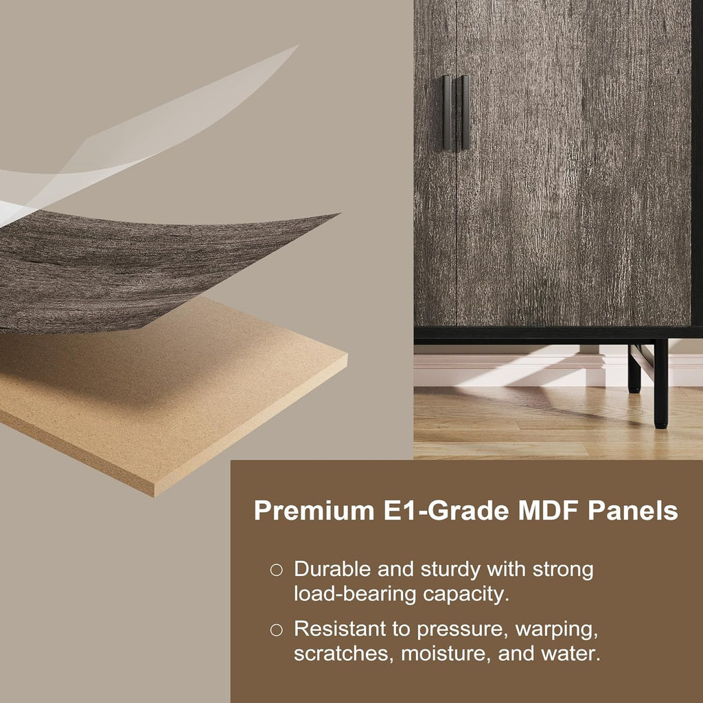 Vividwood Modern Sideboard - 2-Door Storage Cabinet with Adjustable Shelves (Grey)