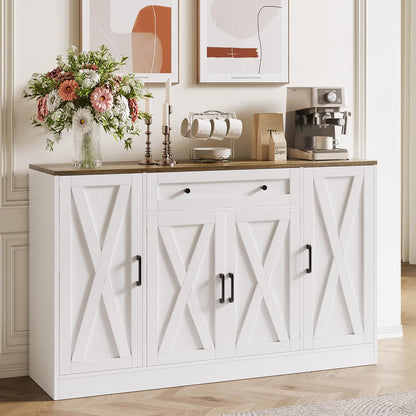 Vividwood 55" Buffet Cabinet with Drawer - 4-Door Storage Sideboard for Dining Room