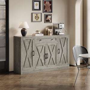 AesthLife Modern Farmhouse Sideboard - Wood Storage Cabinet with Doors & Drawer (Oak Grey)