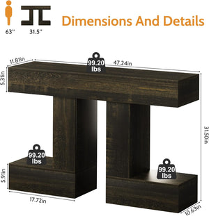 Vividwood 47.24" Farmhouse Console Table‌ - Sofa Table with Storage (Dark Grey)