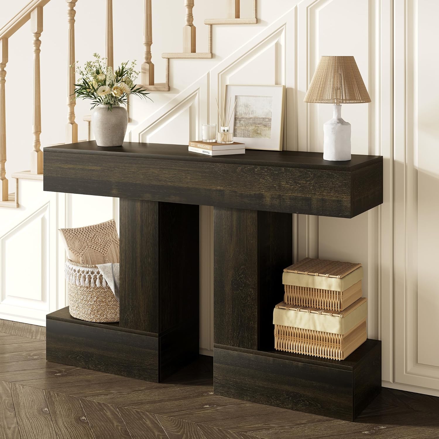 Vividwood 47.24" Farmhouse Console Table‌ - Sofa Table with Storage (Dark Grey)