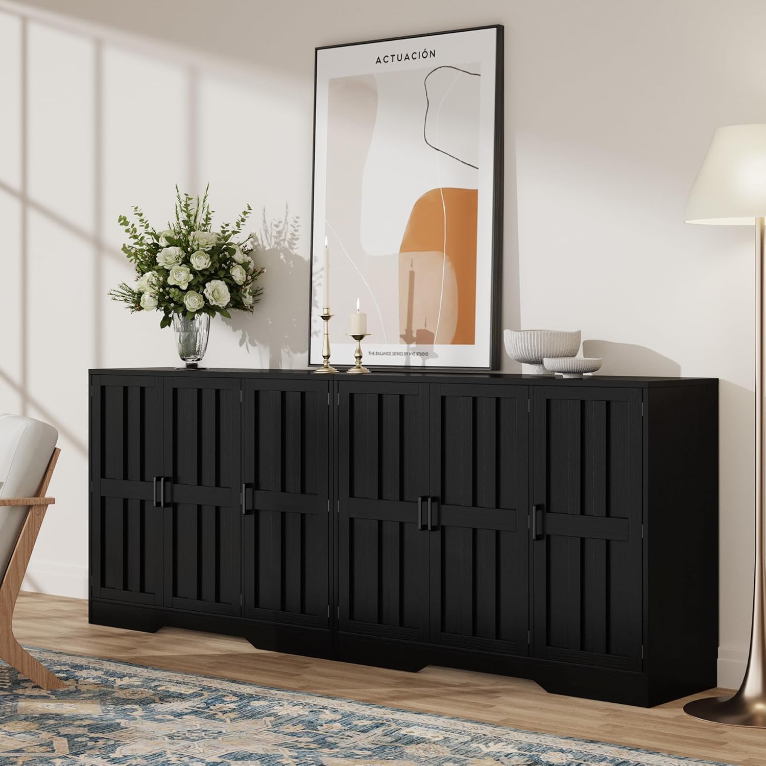 Vividwood 42" Farmhouse Buffet Cabinet - Large Sideboard with 3 Barn Doors