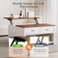Vividwood Lift Top Coffee Table - Farmhouse Design with Open Storage & 2 Drawers (White)