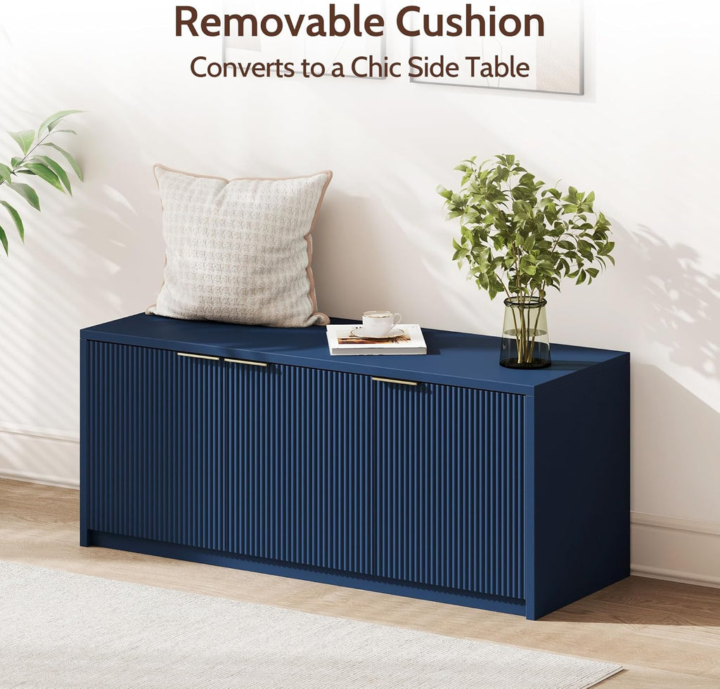 Vividwood Navy Blue Shoe Storage Bench‌ - 41.3" Entryway Cabinet with Padded Seat